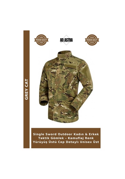 Grey Cat Single Sword Outdoor Kadın & Erkek Taktik Gömlek Kamuflaj Renk Yürüyüş Üstü Cep Detaylı Unisex Üst Çok Renkli