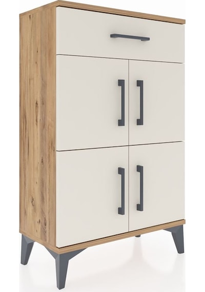 Arges Komodin Tek Raflı Tek Çekmeceli 4 Kapaklı 60x30x96 Çam-... Çam