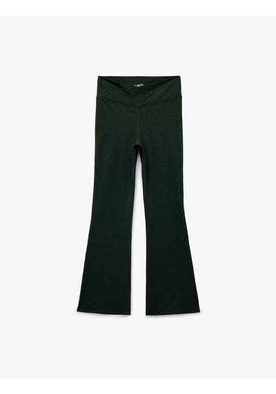 Koton Asimetrik Yüksek Bel Slim Fit İspanyol Paça Spor Tayt Yeşil 6wak40115nk Yeşil