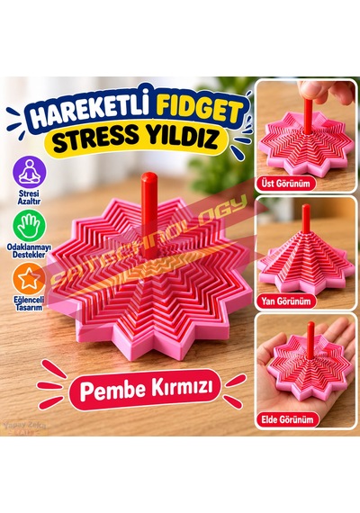 Hareketli Fidget Stress Yıldız Dönen Stres Oyuncağı, Dikkat Ve Odaklanma Oyuncağı Pembekırmızı