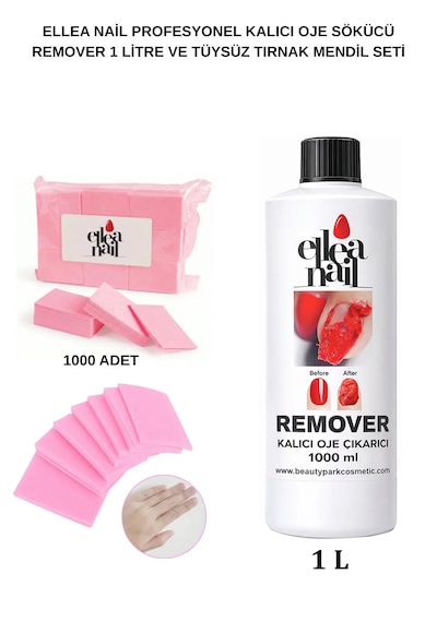 Profesyonel Kalıcı Oje Sökücü Remover 1 Litre Ve Tüy Bırakmayan Tırnak Pedi 1000'li Set