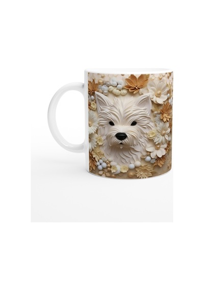 Çiçekler İçinde İkiz Terrier Figürlü Baskılı Kupa Bardak Renkli