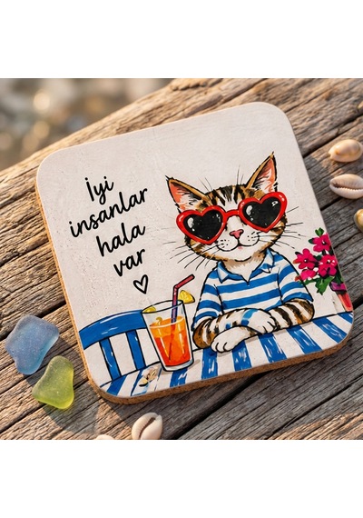 Yılbaşı Temalı Ahşap Hediyelik Bardak Altlığı Set 4 Lü Çok Renkli