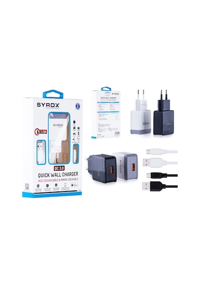 Syrox Q30 Micro Usb Girişli 3.0 Amper Hızlı Şarj Aleti+Kablo Seti (418198785) Syrox Q30 Micro Usb Girişli 3.0 Amper Hızlı Şarj Aleti+Kablo Seti (418198785)