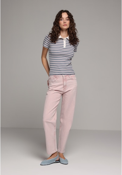 Colin's Colins Slim Fit Polo Yaka Çizgili Kadın Pembe Kısa Kol Tişört Cl1078875 Q1.v1 Pın