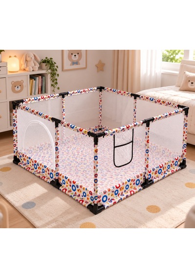Missidea Çok Renkli Bebek Ve Çocuk Oyun Parkı 120x120 Cm Oyun Matı Ve 56 Parça Yapboz Blok Hediyeli