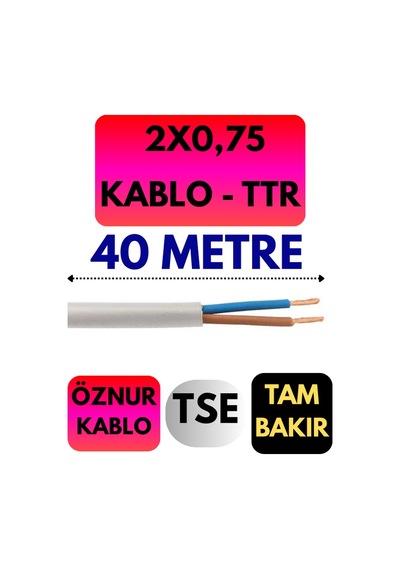 Öznur 2x0,75 Ttr Kablo Metre Seçenekli Beyaz - 40 Metre