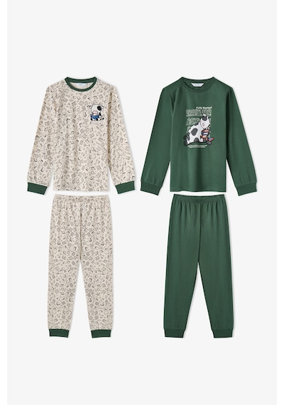Penti Erkek Çocuk Yeşil Fully Booked Pamuklu Uzun Kollu 2li Pijama Takımı Ge50