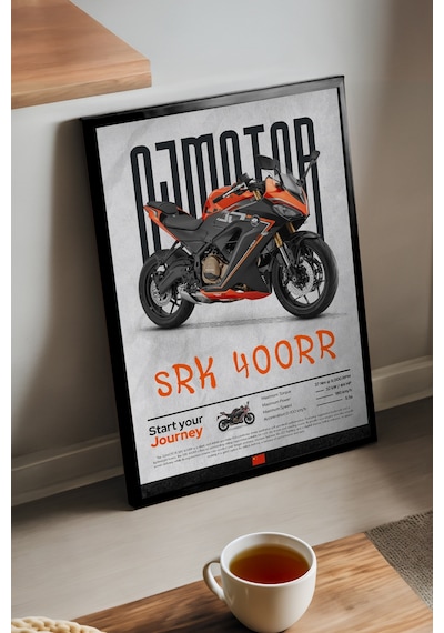 Qj Motor Srk 400rr Siyah Ahşap Çerçeveli Poster, Dekoratif Motosiklet Duvar Tablosu