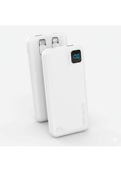 Ven-dens Vd-pb060 10000 Mah Premium Power Bank Dahili Çift Kablolu BEYAZ
