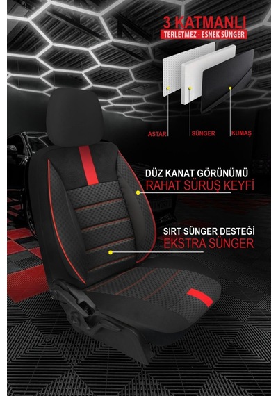 Fiat 500x 2014 Ve Sonrası Aracınıza Uyumlu Kırmızı Başak Plus Serisi Dokuma Koltuk Kılıfı