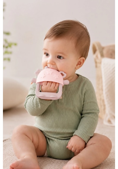 Babyjem Crabby Tutma Halkalı Silikon Diş Kaşıyıcı Pembe