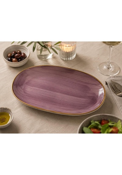 Aura Blackberry Oval Porselen Meze Ve Kahvaltı Sunum Tabağı, 19x11 Cm, İç Mekan Çok Renkli