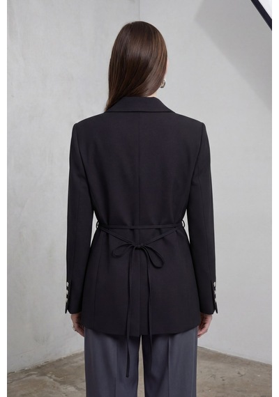 Hiccup My Fashıon Kemerli Krep Blazer Ceket Siyah
