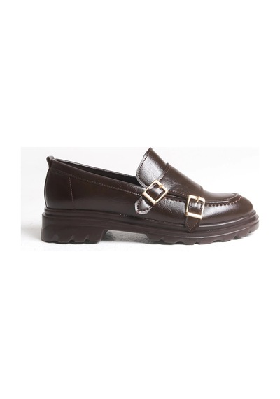 Sermoda Loafer Kadın Ayakkabı - Makosen Tokalı Casual Günlük Kadın Ayakkabı Rugan Kahve
