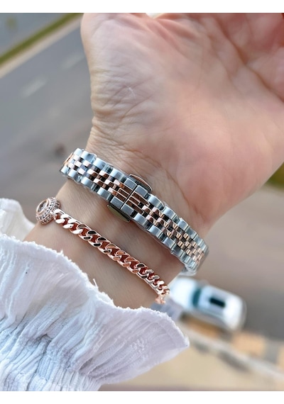 Ferrucci Küçük Vintage Kasa Çelik Kordon 2 Yıl Garantili 3 Atm Kadın Kol Saati+bileklik Fy.03630.5 Rose Gold - Gümüş