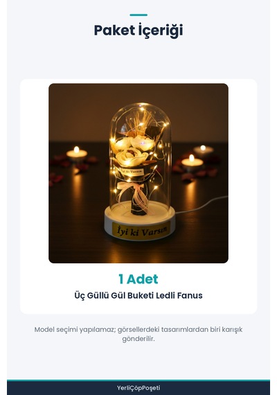 Gül Buketi Ledli Fanus Standart