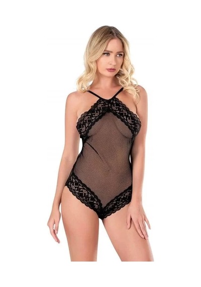 Naam Dantel İşlemeli Siyah File Tül Bodysuit Çok Renkli