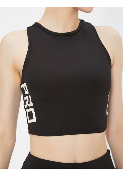 Koton Sporcu Sütyeni Halter Yaka Baskılı Kapsız Siyah 3sak30303nk Siyah