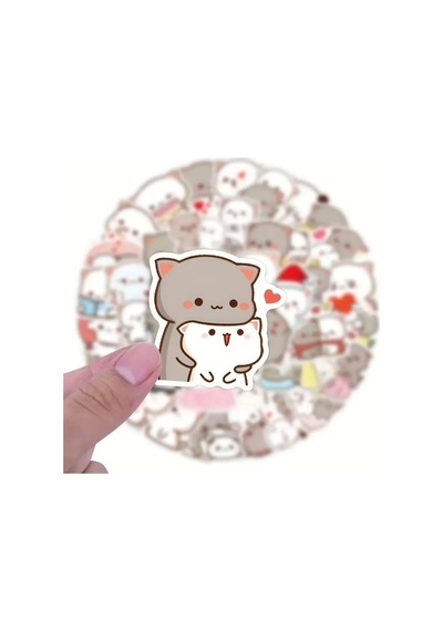 Ms Major Selection 50'li Cute Peach Cat Stickers, Sticker Seti Laptop Notebook Tablet Sticker Seti Abanoz