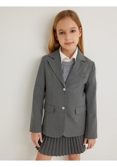 Koton Blazer Okul Ceketi Klasik Yaka Cep Detaylı Uzun Kollu Düğmeli Gri 5wkg20038aw Gri