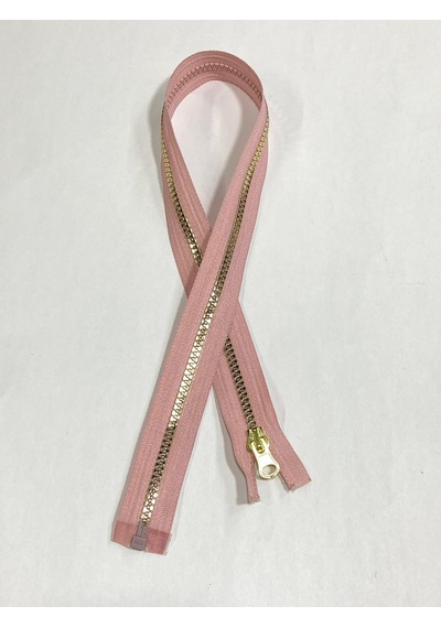 Pudra / Metalik Görünümlü Gold Plastik Diş / Kaban Mont Fermuarı / 60 Cm