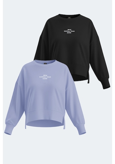 Slazenger Vıtal 2 Li Set Kadın Oversıze Lila - Siyah Sweatshirt Lila - Siyah