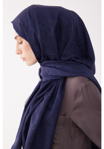 Mirsoy Scarf Daka Desen Parlak Jakar Şal - Lacivert Lacivert
