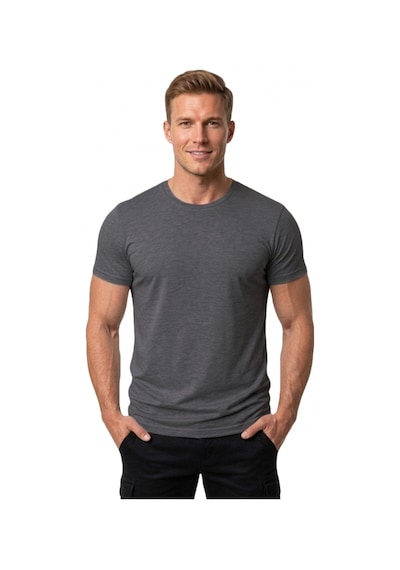 Deepsea Erkek Antrasit Slim Fit %90 Pamuk Likralı Yumuşak Dokulu Basic Tişört 1801131