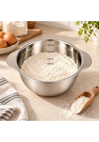 Paslanmaz Çelik 1850 Ml Ölçülü Kap 25 Cm, İç Ölçek Çizgili Büyük Boy Karıştırma Ve Hazırlık Kabı, Çift Yan Tutamaçlı Mutfak Ölçü Kabı Çok Renkli