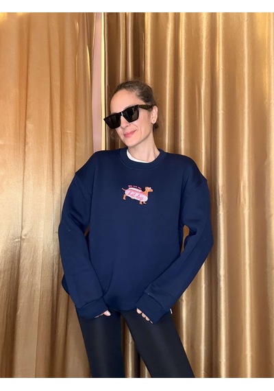 Ali Butik Lacivert Dog Nakış İşlemeli Şardonlu Sweatshirt Lacivert