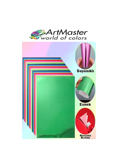 Aynalı Metalik Fon Kartonu 20x30 Cm 10 Renk 1 Paket Dekoratif Pırıltılı Folyo Kağıt Okul Sınıf Renkli Çok Renkli