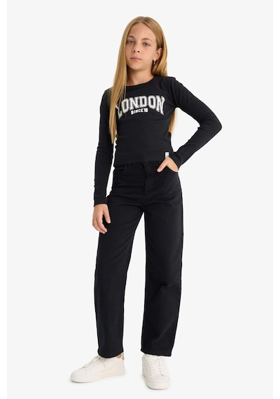 Defacto Kız Çocuk Straight Fit Geniş Bol Paça Cepli Pamuklu Okul Pantolonu C9471a825aubk27 Siyah