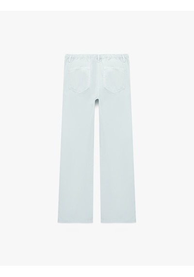 Koton Pamuklu Cep Detaylı Beli Bağcıklı Bol Pantolon - Loose Straight Fit Jean Mavi 6sal40022mw