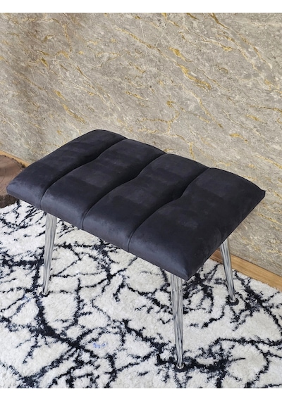 Zafir Krom Sivriltme Ayaklı 60 Cm Puf Bench - Puf - Bench - Oturak - Mutfak Oturağı - Antre Oturağı Füme