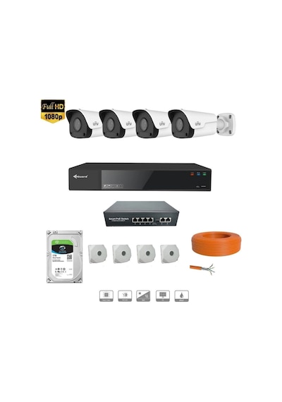 Unıvıew 4 Mp Ip Kamera 4 Kameralı Full Hd Set