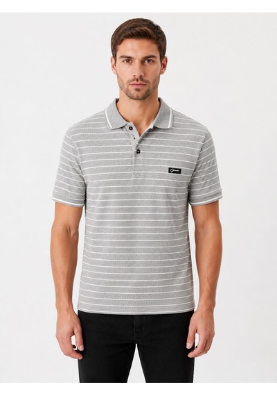Classics Men Gewer Slim Fit Erkek Polo Yaka Kısa Kol Çizgili Tişört 7702 Gri