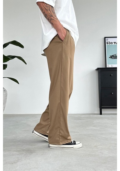 Taba Pile Detay 01 Baggy Kumaş Pantolon Taba