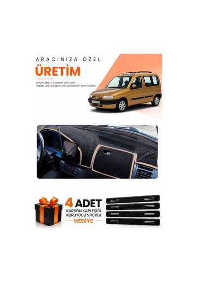 Cıtroen Berlingo M49 1996-2001 Uyumlu Torpido Koruma Örtüsü Oto Kılıfı - Siyah Bej