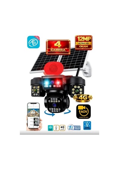 O-kam Ok-337 Premium 12mp 4 Kameralı 4g Çift Solar Panel Aov Güvenlik Kamerası