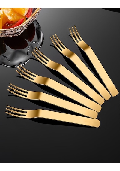 304 Çelik 12 Adet Gold Renk Tatlı Ve Meyve Çatalı Mt159sr-12 Altın