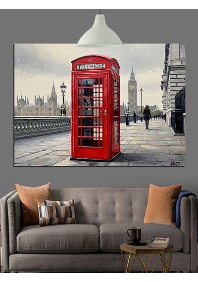 Londra Telefon Kulübesi Ve Big Ben Dekoratif Kanvas - Mdf Ahşap Tablo