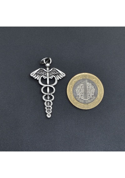 Tıp Sembolü Kadüse Kolye - Düz Silver Zincir - Silver - 60 Cm Silver