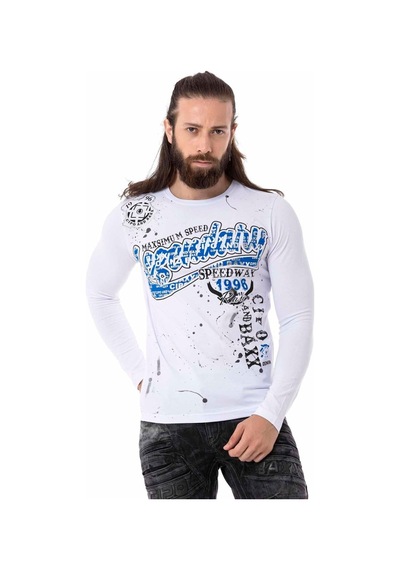 Cipo & Baxx Erkek Bisiklet Yaka Uzun Kollu Baskılı Sweatshirt Cl510 Beyaz