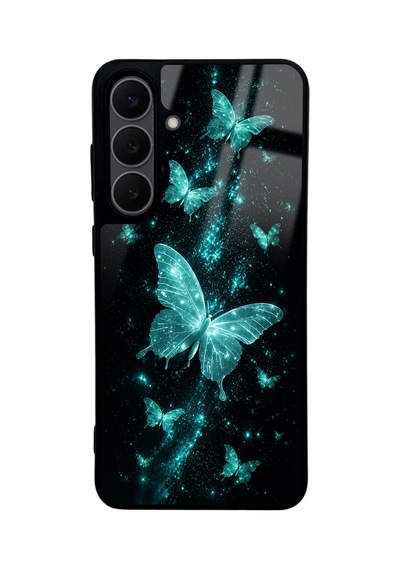 Samsung S25 Fe Turquoise Galaxy Uyumlu  Butterfly Tasarımlı Glossy Telefon Kılıfı Turkuaz
