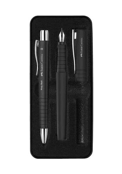 Faber Castel Poly Ball Dolma Tükenmez Set Mat Siya Siyah
