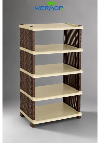 5 Katlı Rattan Görünümlü Ayakkabılık Ayakkabı Rafı Organizer Bej - Kahverengi