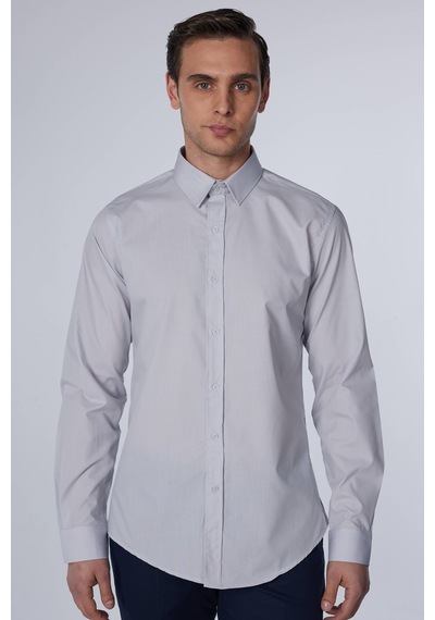 Tudors Slim Fit Uzun Kollu Pamuklu Kolay Ütü Gri Erkek Gömlek-29713-gri Gri