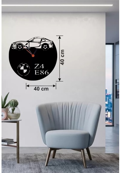 Bmw Z4 E86 Tasarım Ahşap Duvar Saati - 40x40 Cm Lazer Kesim Dekoratif Diğer