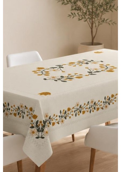 Vivanni Home Yıkanabilir Dikdörtgen Masa Örtüsü Günlük Kullanıma Uygun Pratik Ve Uzun Ömürlü Papatya Beyaz